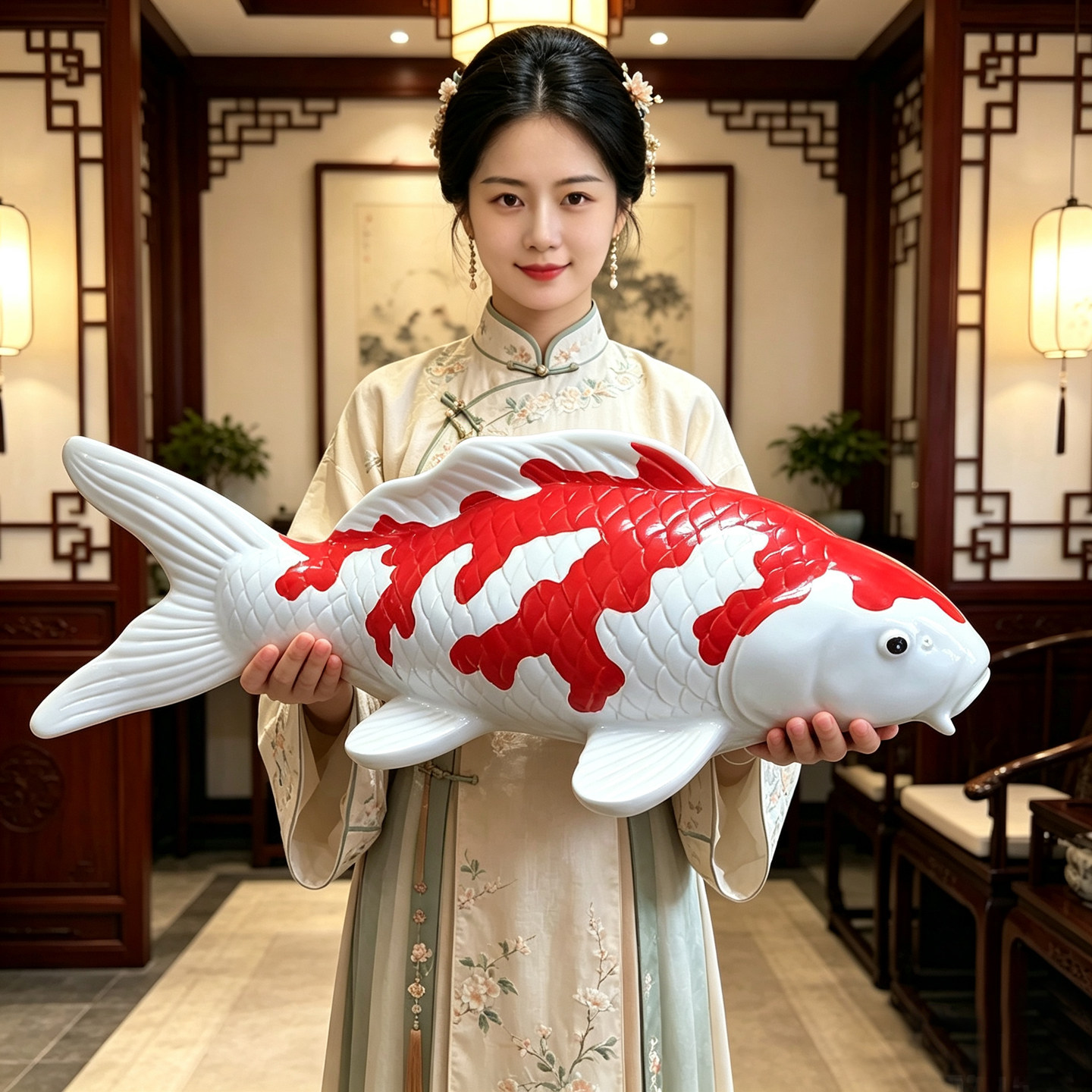 大款鱼锦鲤新中式墙面装饰摆件