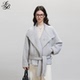 LazyBreeze冬季 新款 高级灰保暖上衣羊毛立领绑带毛呢外套女