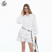 女双层裙摆套装 衬衫 微透慵懒海滨度假风纯棉灯篓袖 LazyBreeze春季