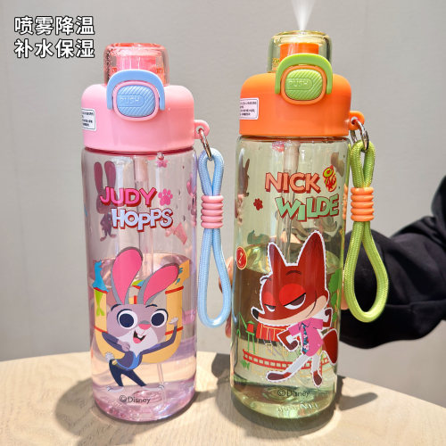 疯狂动物城喷雾水杯儿童吸管杯