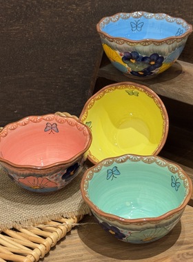 波兰风米饭碗手绘陶瓷汤碗高颜值釉下彩漂亮高级感餐具家用吃饭碗