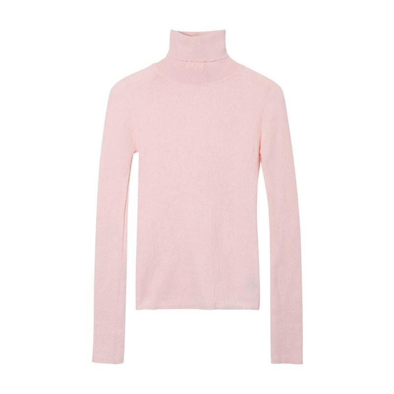 粉色高领修身显瘦羊毛针织衫