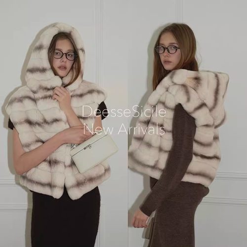 龙猫大帽子獭兔毛皮草马甲