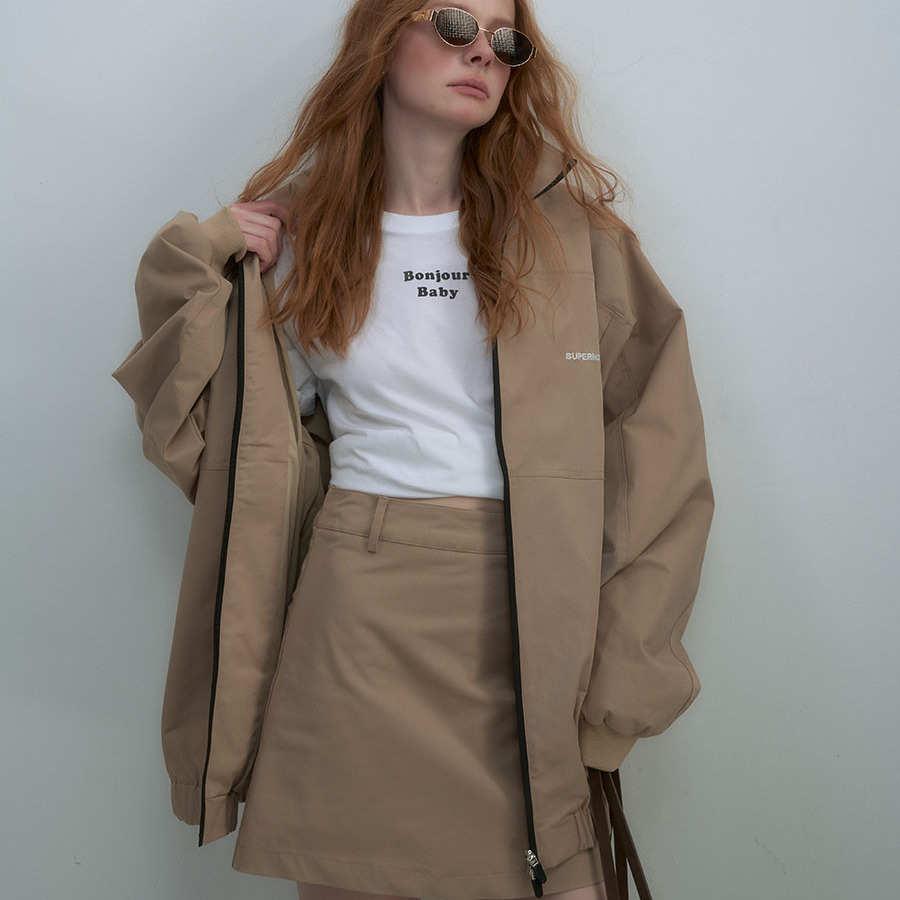 DeesseSicile卡其色户外运动风衣夹克大外套/A字半身裙休闲套装女