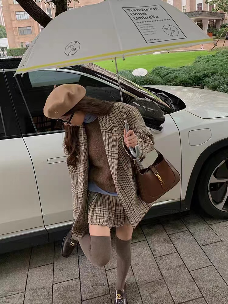 黛西西里走秀款复古格子西装外套