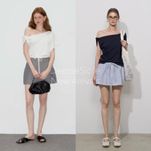 DeesseSicile 白色洋气扭结斜肩造型tee小众新颖设计感短袖 T恤女