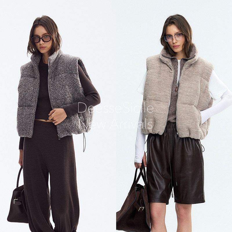 简约休闲羊毛呢子立领拉链棉马甲