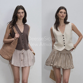 DeesseSicile咖色老钱风V领显瘦亚麻马夹背心夏季 上衣 米杏色无袖