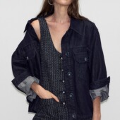 DeesseSicile深蓝色丹宁牛仔夹克时髦廓形宽松休闲百搭上衣外套女