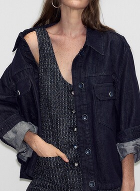 DeesseSicile深蓝色丹宁牛仔夹克时髦廓形宽松休闲百搭上衣外套女