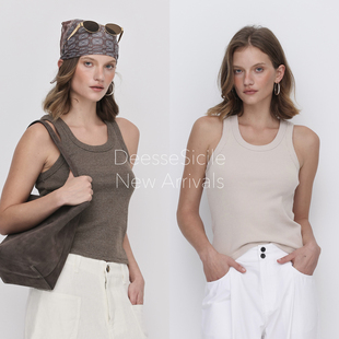 DeesseSicile基础配置叠穿U领针织罗纹工字背心显瘦外穿无袖 上衣