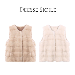 Deessesicile哥本哈根紫标天鹅绒7排横排中长款 圆领水貂皮草马甲