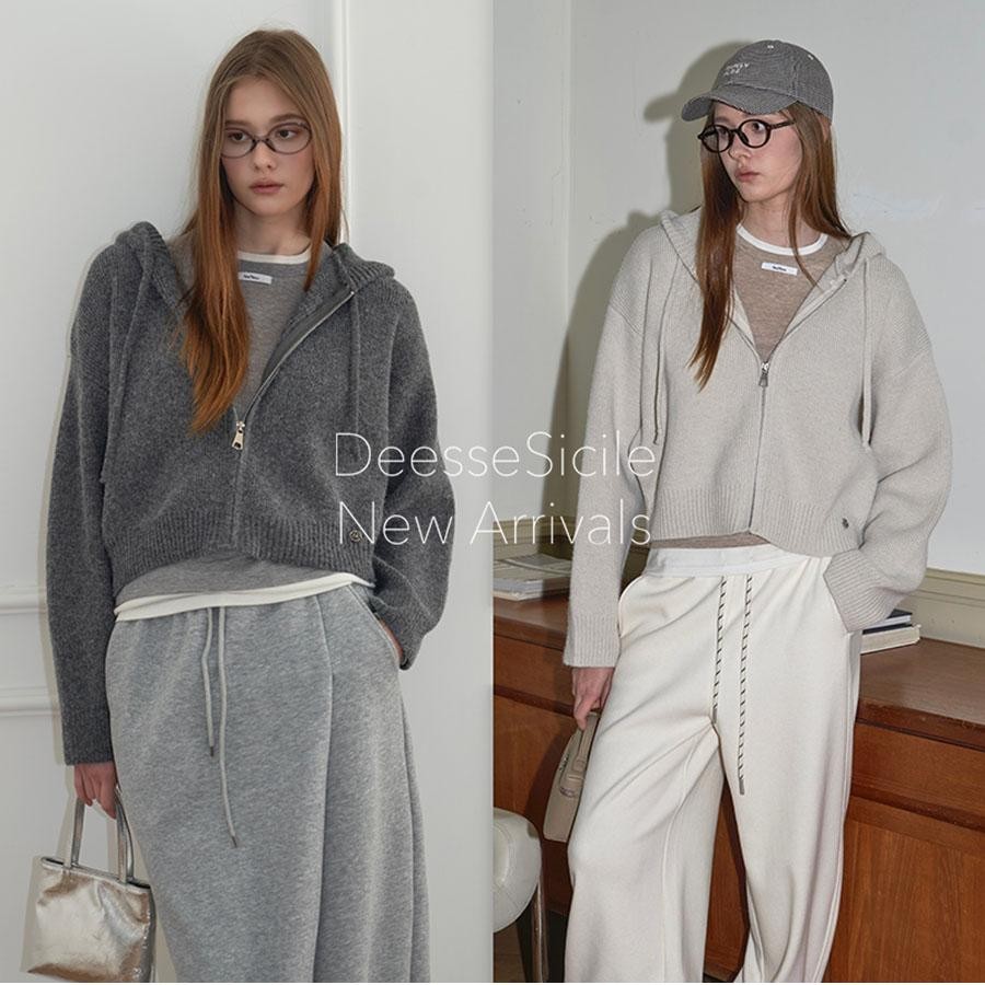Deessesicile慵懒日记软糯加厚针织连帽拉链衫休闲百搭毛衣女秋冬