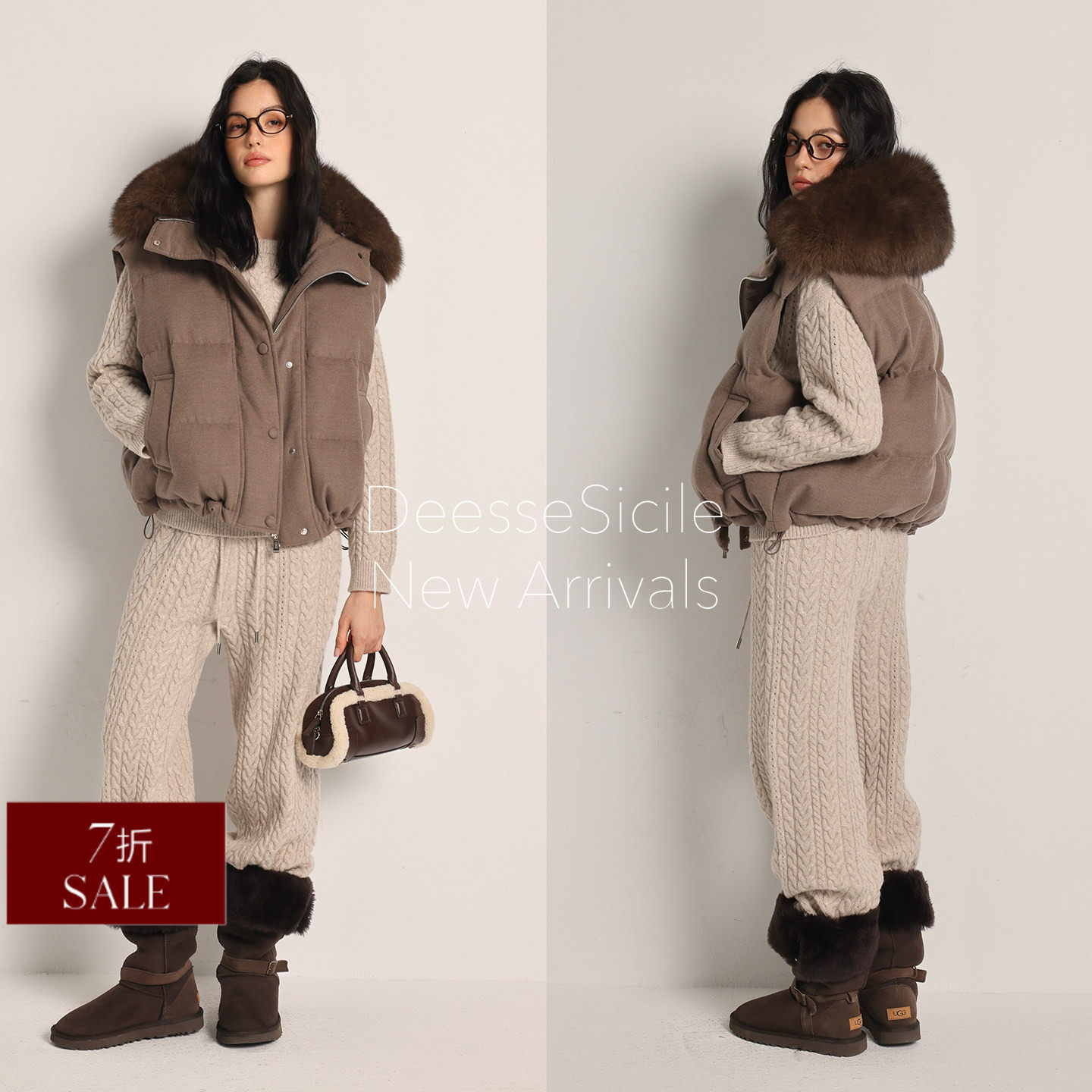 Deessesicile 折扣 YS/LP老钱风狐狸毛领羊毛羽绒背心鹅绒马甲女
