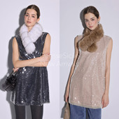 Deessesicile轻奢华丽亮片圆领礼服裙派对晚宴优雅廓肩无袖 连衣裙