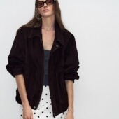 DeesseSicile巴恩风时髦羊皮反绒麂皮夹克复古高级感翻领短外套女