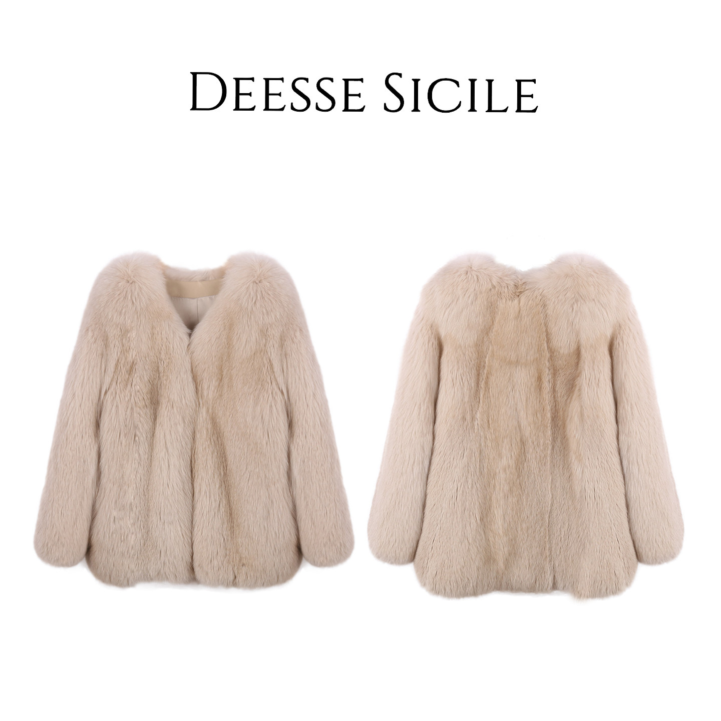 Deessesicile  1芬兰saga认证狐狸毛整皮轻奢V领顺滑皮草外套女