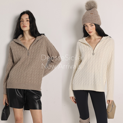 高智通勤半开拉链领麻花羊毛衫