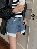 DeesseSicile时髦潮咖a字毛边露兜造型感休闲百搭牛仔短裤 靴裤 女