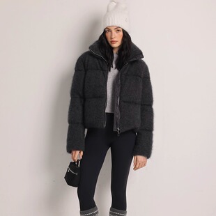 Deessesicile静奢LP羊毛马海混纺拉毛鹅绒服短款 外套立领羽绒服女