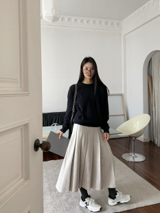 Deessesicile美院艺术生知识分子风显高显瘦长款 百褶裙复古半身裙