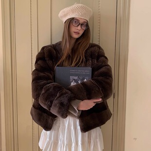 Deessesicile 雷克斯獭兔毛中古款水貂色皮草女美拉德风外套