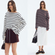 DeesseSicile都市航海美学条纹一字领长袖 廓形显瘦百搭T恤上衣女