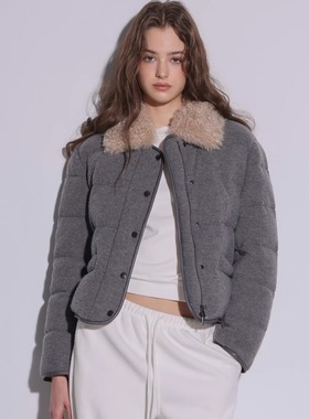 Deessesicile bc灰色绵羊毛领90鹅绒服奢华高端针织羊毛羽绒服女