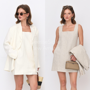 外套背心裙两件套 女极简西装 DeesseSicile法式 老钱风100亚麻套装