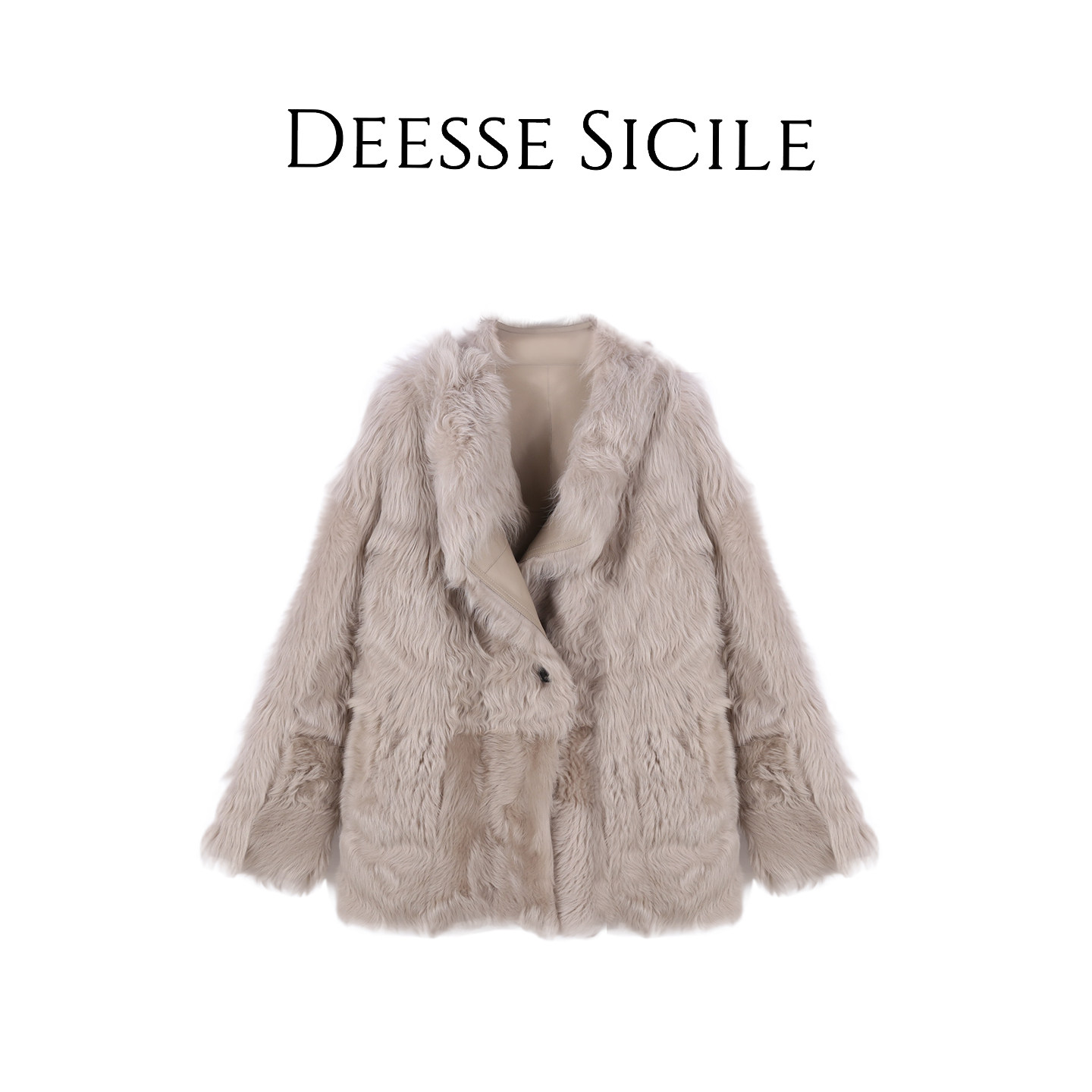 Deessesicile 1米杏色小湖羊皮毛一体卷毛中长款复古奢华皮草外套