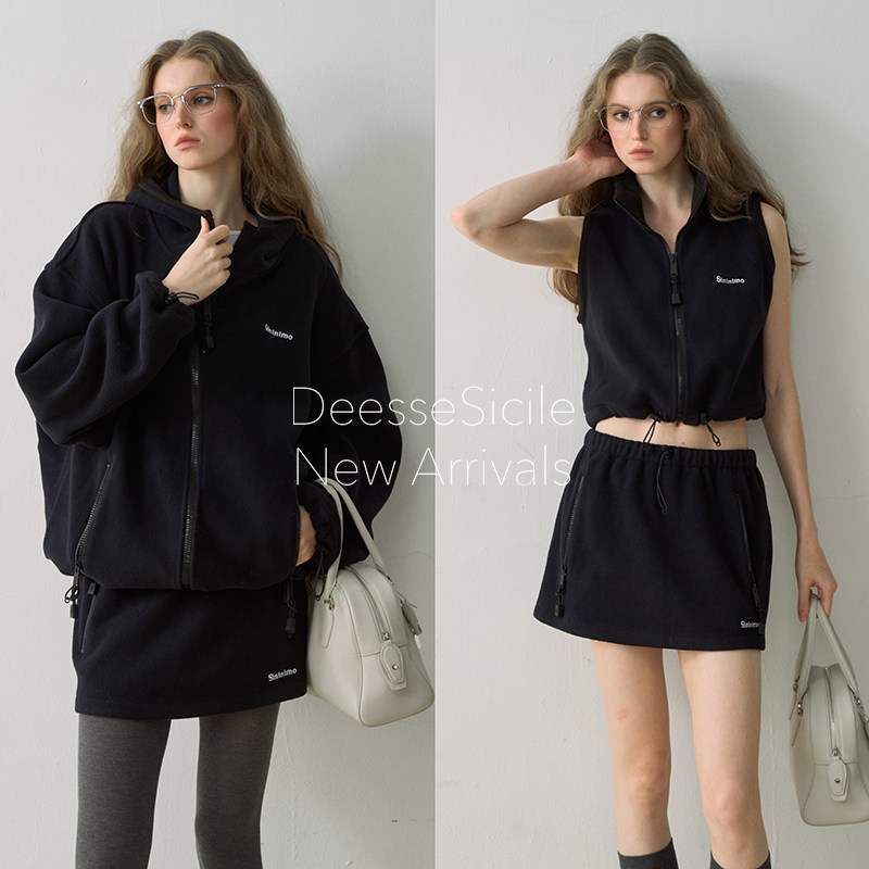 DeesseSicile X SiniNimo 缪式字母休闲三件套马甲短裙卫衣套装女