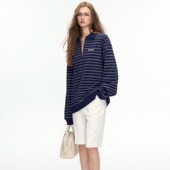 SiniNimo高智通勤条纹上衣拉链半开领纯棉长袖 DeesseSicile T恤