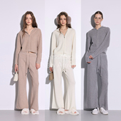 女 休闲套装 Deessesicile极简松弛羊绒羊毛连帽华夫格针织开衫 长裤