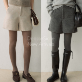 气质通勤羊毛直筒短裤 简约时尚 裤 Deessesicile复古学院风毛呢西装