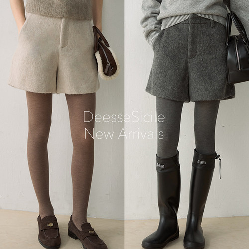 复古学院风羊毛毛呢直筒短裤