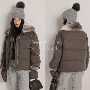 Deessesicile YS灰咖色羊毛尼鹅绒外套龙猫色獭兔毛领鹅绒羽绒服