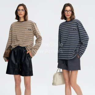 DeesseSicile SiniNimo缪风复古撞色条纹上衣休闲字母小标T恤女