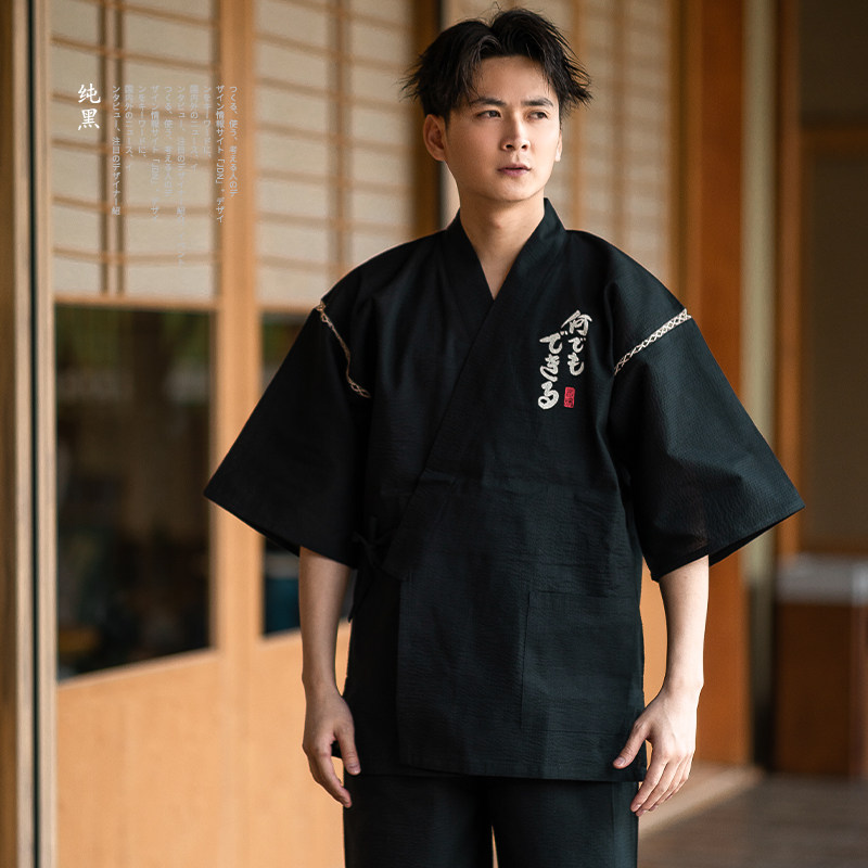 印花甚平花火大会浴衣夏季男士和风短袖短裤套装日式薄款家居服