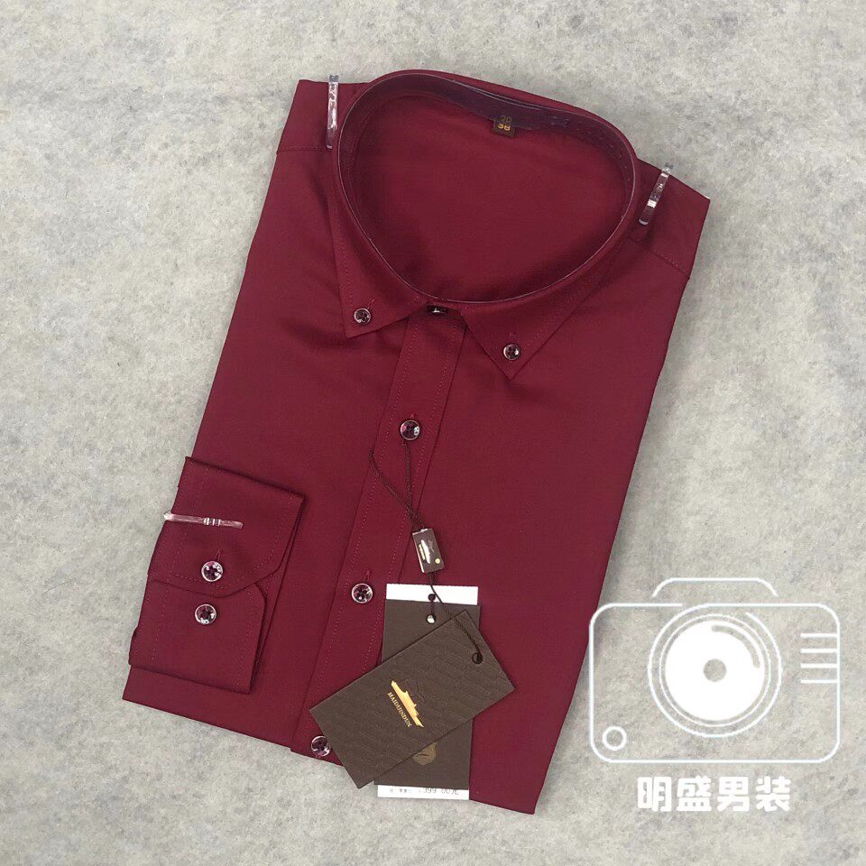 男士休闲修身款正红色衬衫正装衬衫