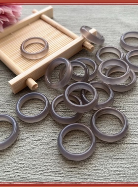 天然冰种灰冰玉髓玛瑙戒指戒圈女款玉石指环尾戒指跑环支持复检