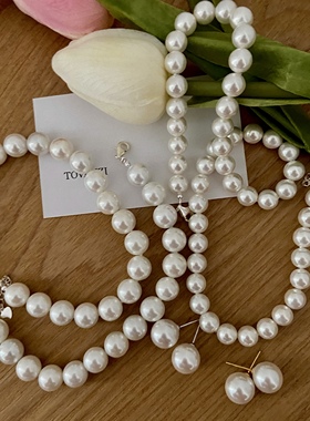 韩国大颗粒珍珠纯银珍珠项链初春锁骨链ins博主叠搭珍珠项链女