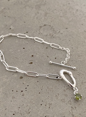 日韩925纯银不规则异形绿宝石吊坠OT扣手链小众轻奢首饰送礼物银