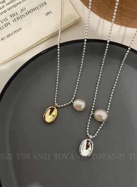 日韩东大门水滴吊坠金豆珍珠纯银项链简约锁骨链水链条米珠银珠链
