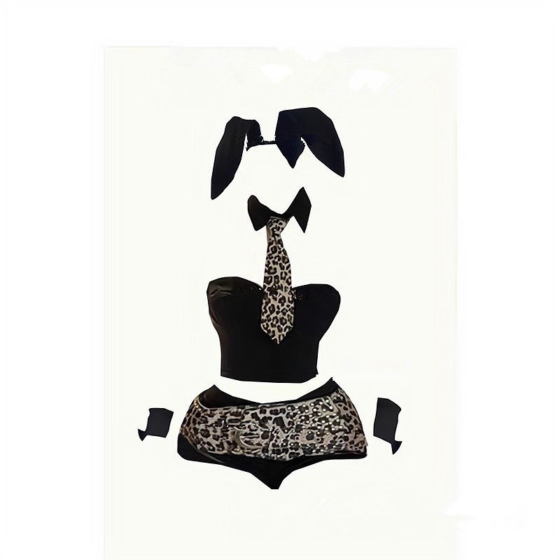 原创 辣妹性感豹纹白色抹胸上衣网红拍视频上镜同款穿搭套装