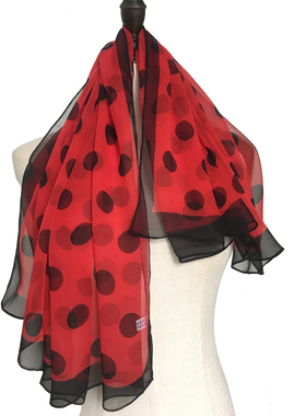 春秋护颈椎森系小方巾乔其纱柔软女式红色大波点丝巾圆点纱巾搭配