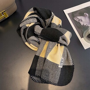 法国专柜秋冬格子仿羊绒围巾男女情侣百搭保暖双面加厚学生围脖