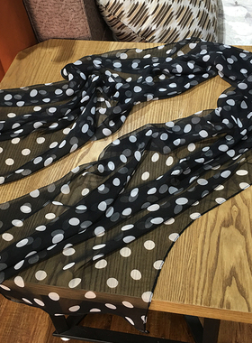 春秋薄透乔其纱丝巾波点黑白色圆点纱巾防风文艺披肩围巾女长款