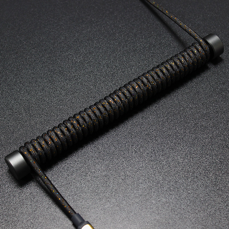 客制化机械键盘数据线彩色航插线螺旋配套type-c编织线金属头镀金