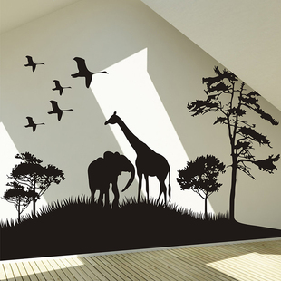 非洲草原动物世界墙贴纸客厅卧室电视沙发背景墙墙贴装 饰画壁纸贴