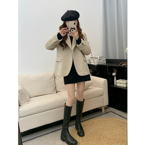 心蓝家设计感毛呢西装款加厚羊毛大衣小个子矮个子穿搭女显高秋冬